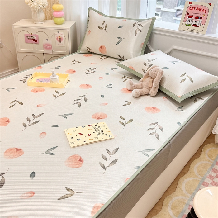 91家纺网 家纺一手货源 找家纺 慕尚 2025新款800D冰藤凉席 玉兰花-床笠款