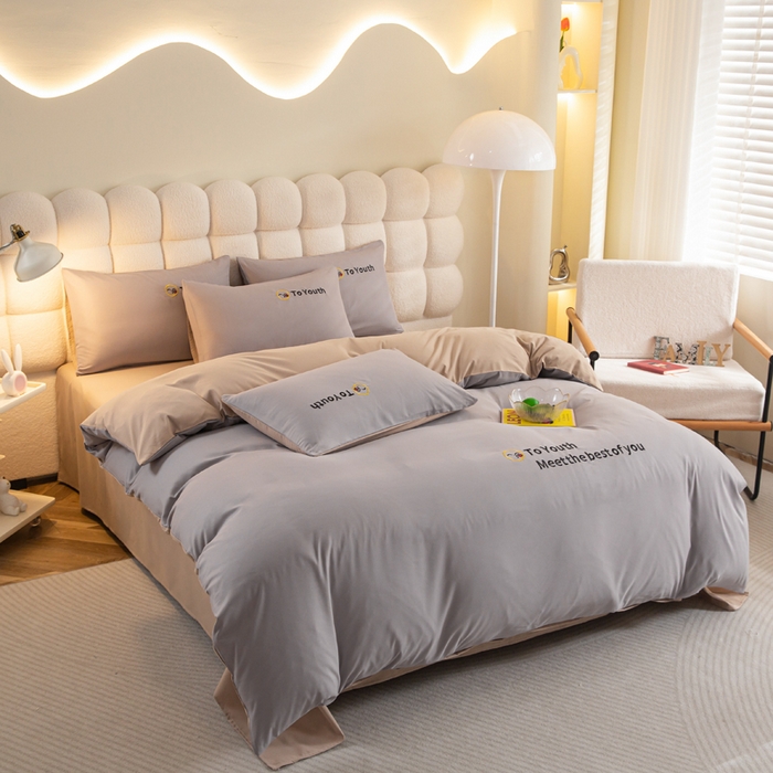 91家纺网 家纺一手货源 找家纺 梦恬佳 2024新款水洗磨毛四件套 灰金色