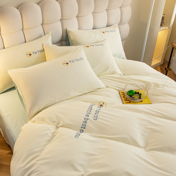 91家纺网 家纺一手货源 找家纺 梦恬佳 2024新款水洗磨毛四件套 米黄