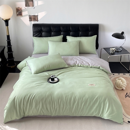 91家纺网 家纺一手货源 找家纺 （总）兰紫橙家纺 2025新款水洗棉轻薄条纹四件套