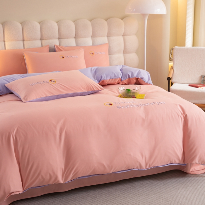 91家纺网 家纺一手货源 找家纺 梦恬佳 2024新款水洗磨毛四件套 粉紫色