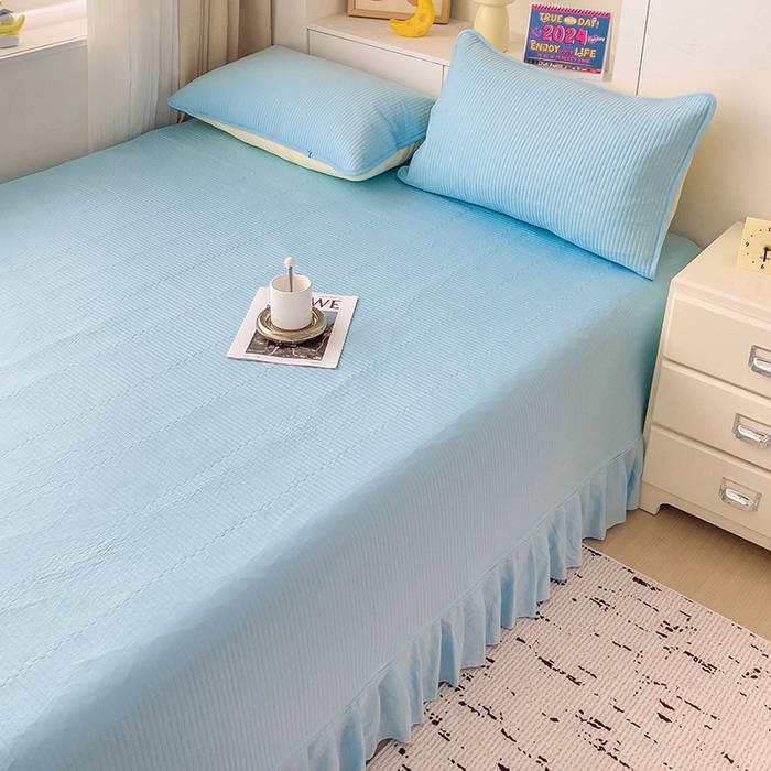 91家纺网 家纺一手货源 找家纺 羽爱2024新款A类全棉纯色榻榻米床盖 天蓝