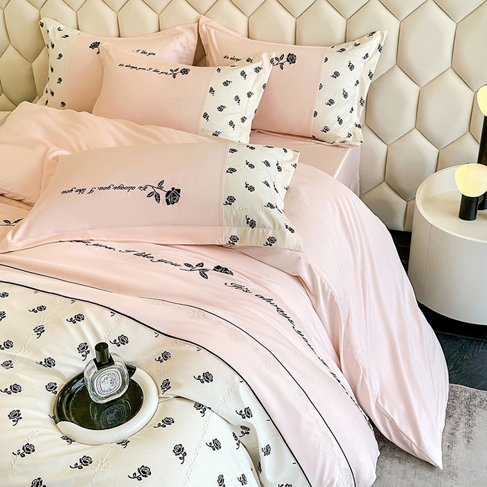 91家纺网 家纺一手货源 找家纺 梦舒羽 2025新款 80支莱赛尔天丝四件套-玫瑰之约 玫瑰之约-粉玉