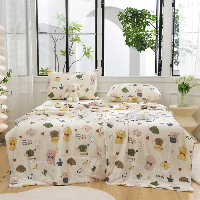 91家纺网 家纺一手货源 找家纺 圣楚家纺  2024新款A类针织棉印花夏被夏凉被空调被 萌宠乐园