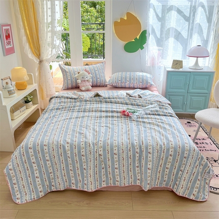 91家纺网 家纺一手货源 找家纺 梦依依 2025新款全棉双层纱贝壳边夏被四件套 春晴