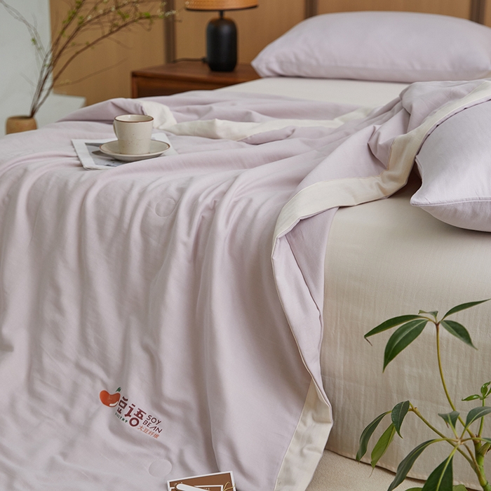 91家纺网 家纺一手货源 找家纺 梦享生活家居 2024新款A类双层纱全棉提花大豆夏被 浅紫烟