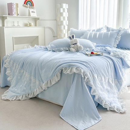 唐人居 2025新款韩版花边泡泡纱夏被四件套--简爱  简爱 蓝