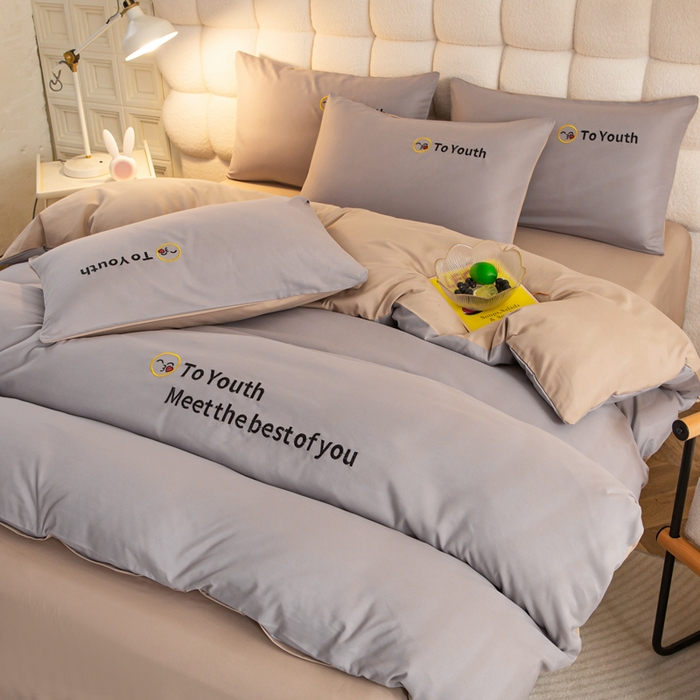 91家纺网 家纺一手货源 找家纺 梦恬佳 2024新款水洗磨毛四件套 灰金色