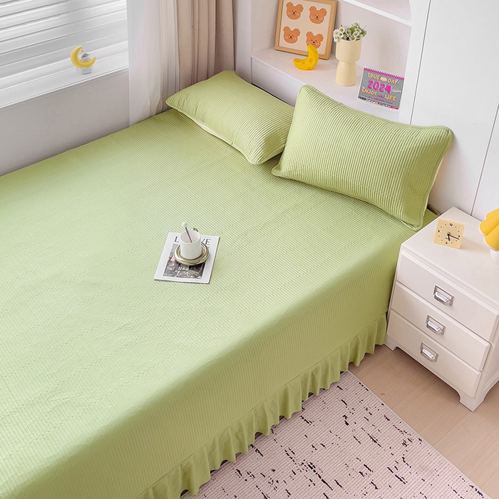 91家纺网 家纺一手货源 找家纺 羽爱2024新款A类全棉纯色榻榻米床盖 浅绿