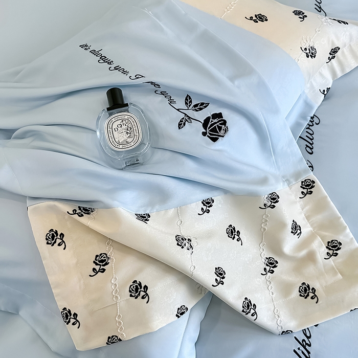 91家纺网 家纺一手货源 找家纺 梦舒羽 2025新款 莱赛尔天丝四件套-玫瑰之约 玫瑰之约-蓝