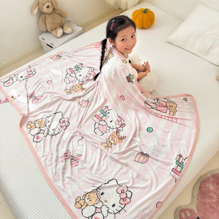 91家纺网 家纺一手货源 找家纺 星期八 2024新款舒适亲肤三丽鸥婴儿裸睡级凉感毯 条纹kitty