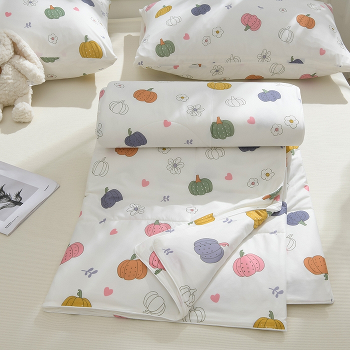 91家纺网 家纺一手货源 找家纺 圣楚家纺  2024新款A类针织棉印花夏被夏凉被空调被 七彩南瓜