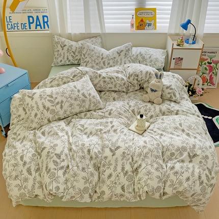 91家纺网 家纺一手货源 找家纺 慕晨 【买家秀加V】2024新款小清新超柔高克重水洗云朵棉皱皱泡泡棉床上用品四件套学生宿舍三件套被套 绿色心情