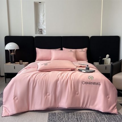 91家纺网 家纺一手货源 找家纺 （总）江暮云家纺 2025新款刺绣水洗天丝夏被四件套-花卉