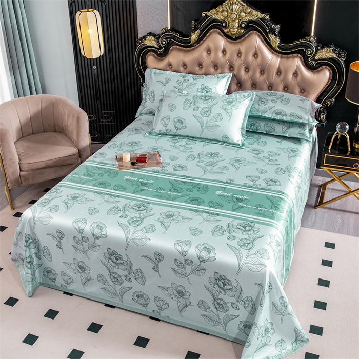 91家纺网 家纺一手货源 找家纺 席之家 2024新款冰丝印花凉席三件套 浪漫叶语