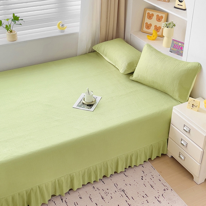 91家纺网 家纺一手货源 找家纺 羽爱2024新款A类全棉纯色榻榻米床盖 浅绿