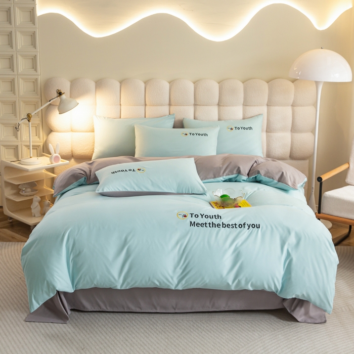 91家纺网 家纺一手货源 找家纺 梦恬佳 2024新款水洗磨毛四件套 天空蓝