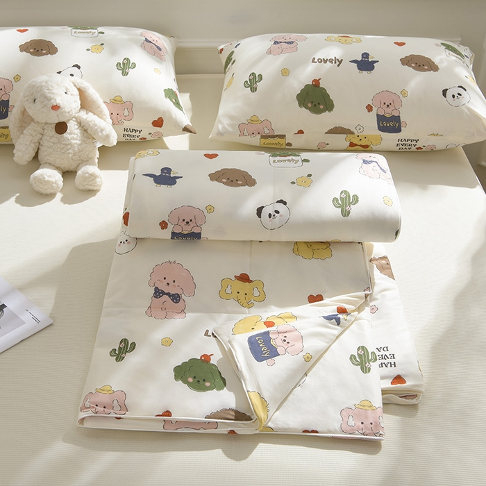 91家纺网 家纺一手货源 找家纺 圣楚家纺  2024新款A类针织棉印花夏被夏凉被空调被 萌宠乐园