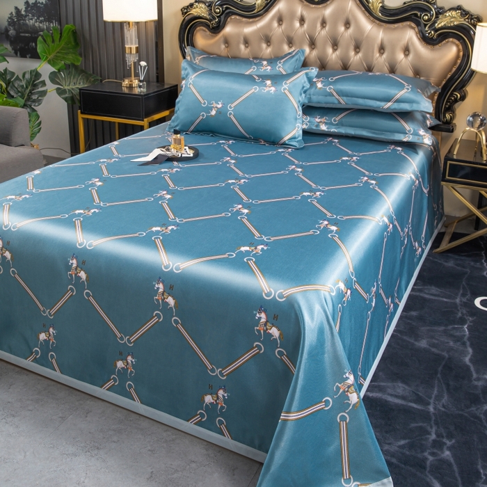 91家纺网 家纺一手货源 找家纺 席之家 2024新款冰丝印花凉席三件套 欧式马兰