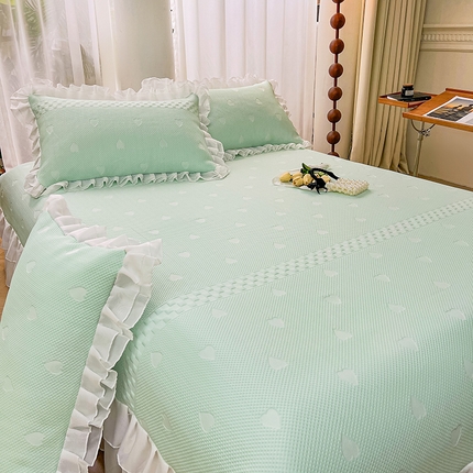 91家纺网 家纺一手货源 找家纺 宜凡2024新款A类冰豆豆提花床盖凉席 蜜恋 绿