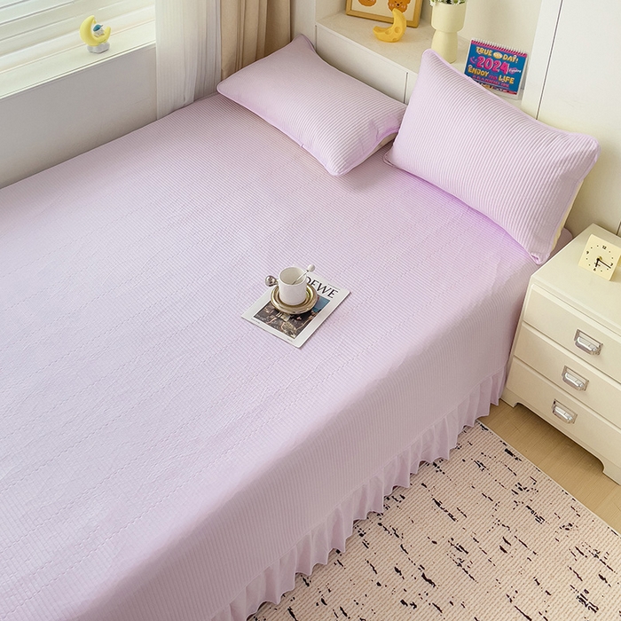 91家纺网 家纺一手货源 找家纺 羽爱2024新款A类全棉纯色榻榻米床盖 浅紫