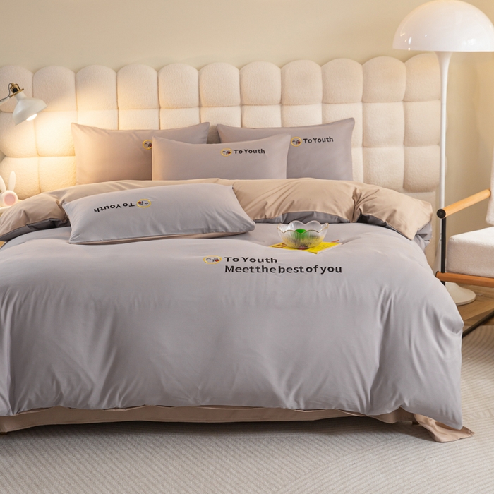 91家纺网 家纺一手货源 找家纺 梦恬佳 2024新款水洗磨毛四件套 灰金色