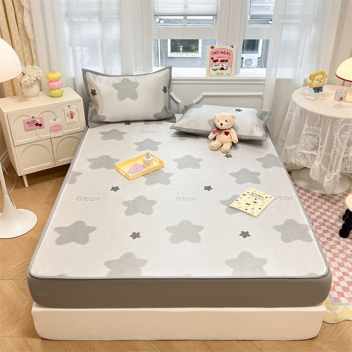 91家纺网 家纺一手货源 找家纺 慕尚 2025新款800D冰藤凉席 星星-床笠款