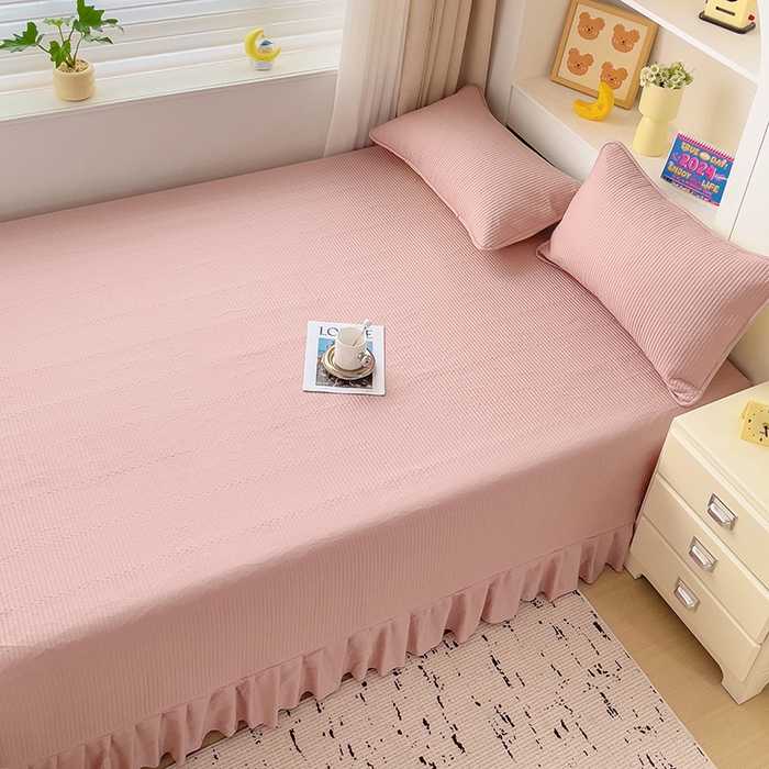 91家纺网 家纺一手货源 找家纺 羽爱2024新款A类全棉纯色榻榻米床盖 豆沙