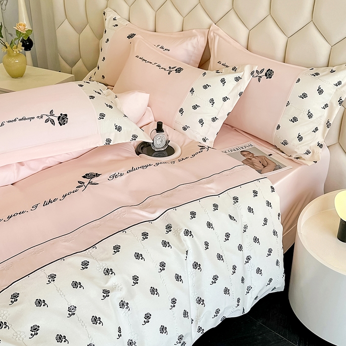 91家纺网 家纺一手货源 找家纺 梦舒羽 2025新款 80支莱赛尔天丝四件套-玫瑰之约 玫瑰之约-粉玉