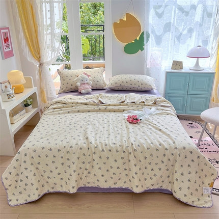 91家纺网 家纺一手货源 找家纺 梦依依 2025新款全棉双层纱贝壳边夏被四件套 心悦