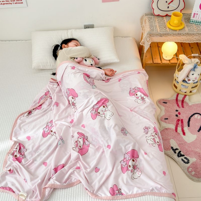 91家纺网 家纺一手货源 找家纺 星期八 2024新款舒适亲肤三丽鸥婴儿裸睡级凉感毯 粉色美乐蒂