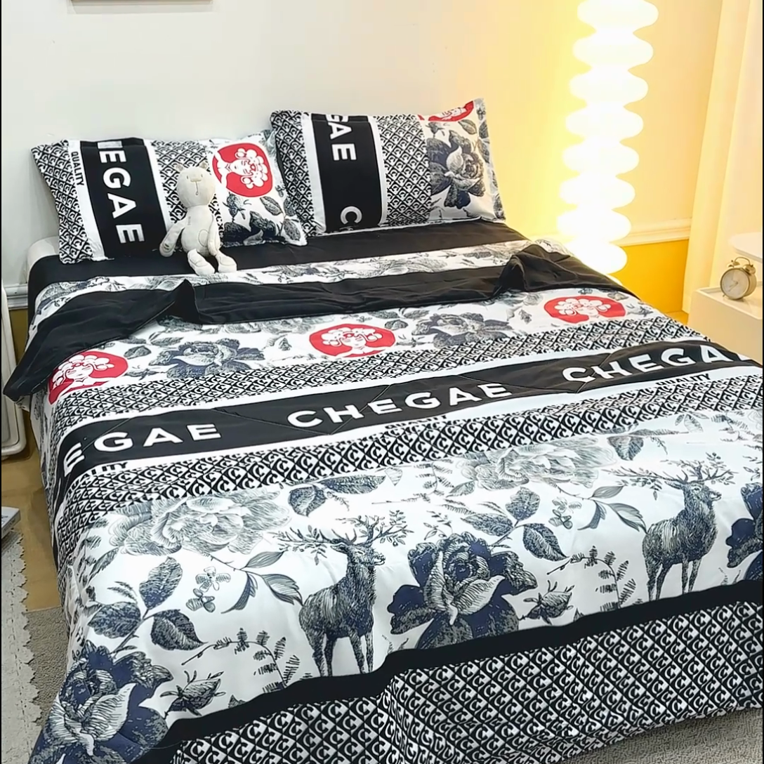 91家纺网 家纺一手货源 找家纺 乐居坊 2024新款亲肤舒适印花芦荟棉夏凉被四件套 霸王茶姬