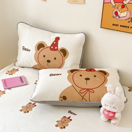 寐居 2024新款时尚印花冰丝席大版枕套 嘟嘟熊