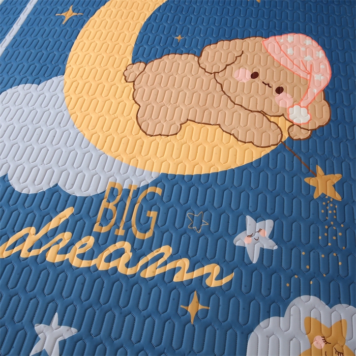 91家纺网 家纺一手货源 找家纺 美丽折家纺 2025新款6mm厚大版卡通乳胶凉席 晚安-蓝