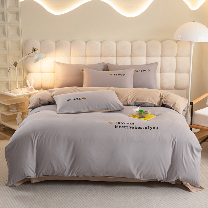 91家纺网 家纺一手货源 找家纺 梦恬佳 2024新款水洗磨毛四件套 灰金色