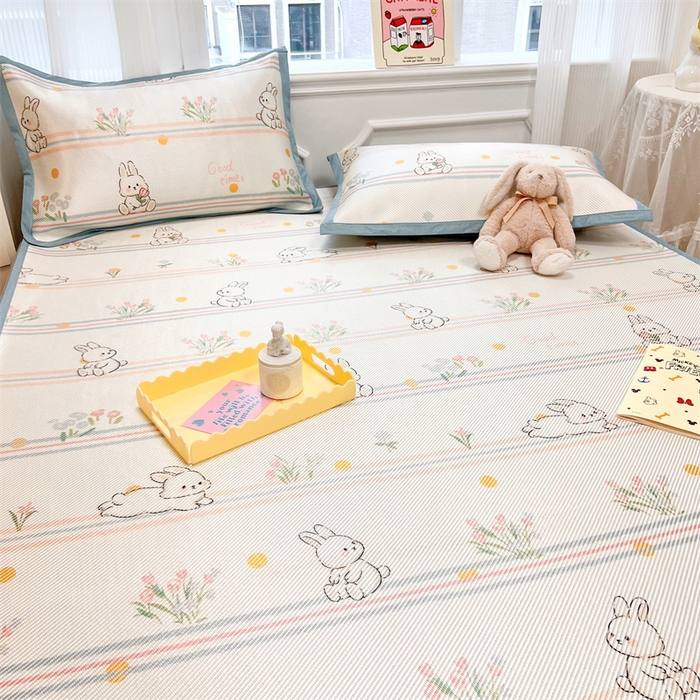 91家纺网 家纺一手货源 找家纺 慕尚 2025新款800D冰藤凉席 小白兔-床笠款