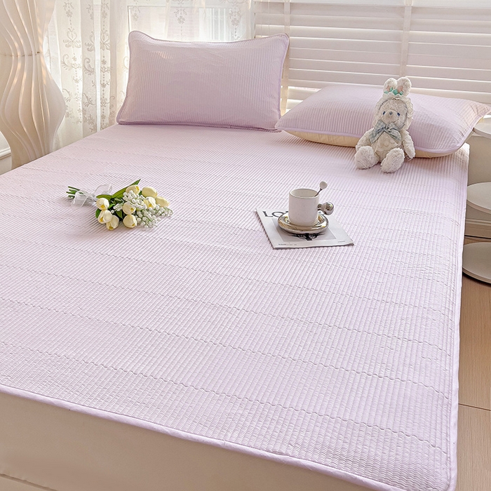 91家纺网 家纺一手货源 找家纺 羽爱2024新款全棉直角纯色床盖床垫 浅紫