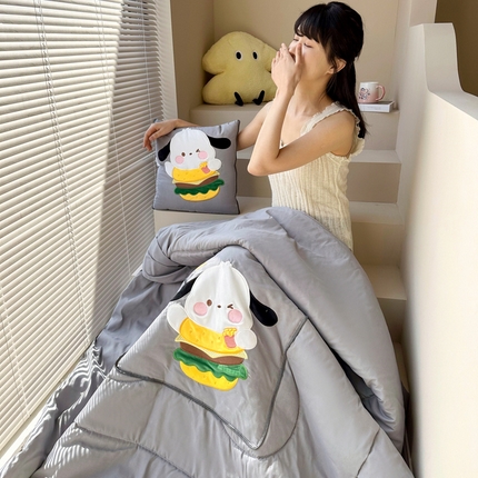 铭宣家居 2024新款贴布绣＋重工刺绣多功能抱枕被系列 汉堡狗狗 汉堡狗狗-灰色