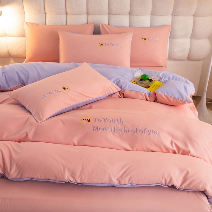 91家纺网 家纺一手货源 找家纺 梦恬佳 2024新款水洗磨毛四件套 粉紫色