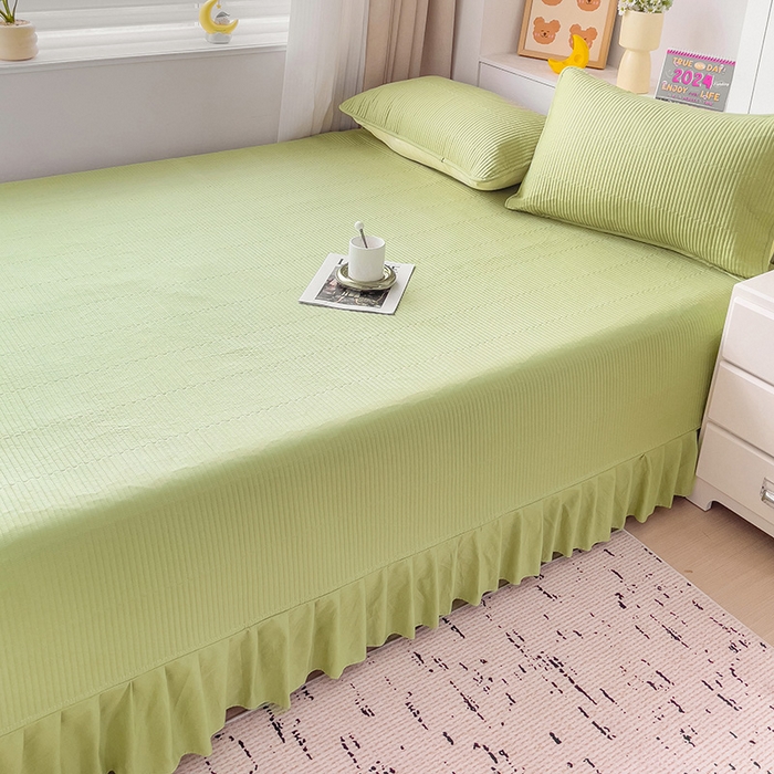 91家纺网 家纺一手货源 找家纺 羽爱2024新款A类全棉纯色榻榻米床盖 浅绿