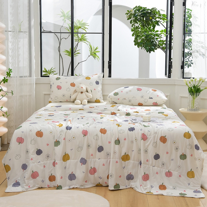 91家纺网 家纺一手货源 找家纺 圣楚家纺  2024新款A类针织棉印花夏被夏凉被空调被 七彩南瓜