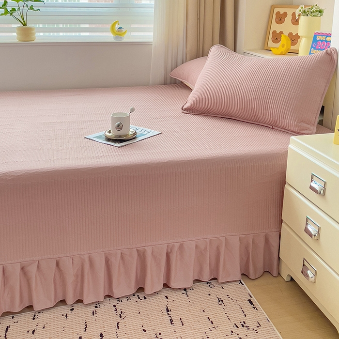 91家纺网 家纺一手货源 找家纺 羽爱2024新款A类全棉纯色榻榻米床盖 豆沙