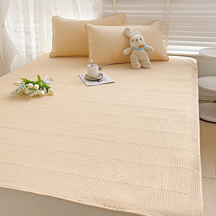 91家纺网 家纺一手货源 找家纺 羽爱2024新款全棉直角纯色床盖床垫 米驼