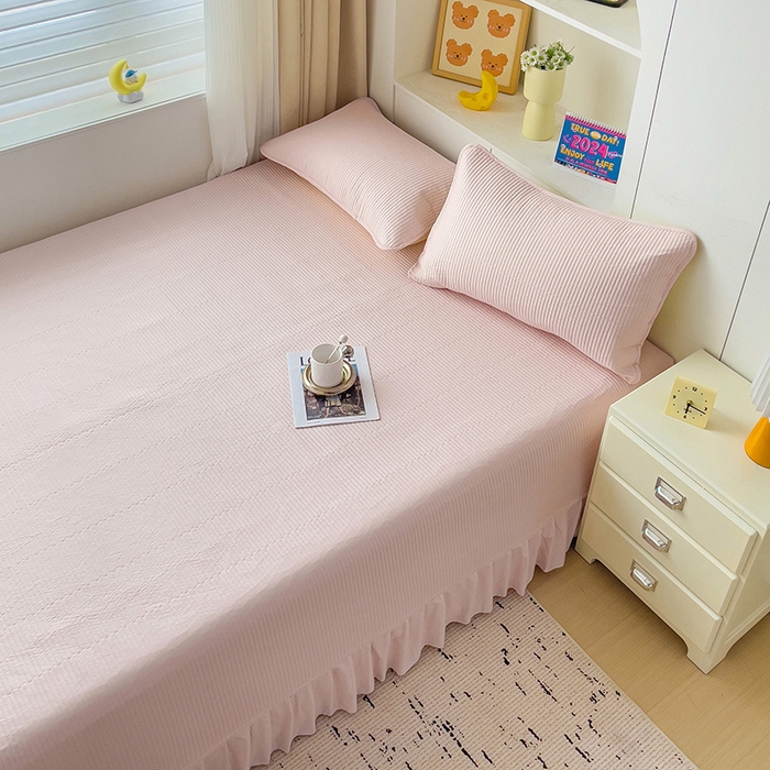 91家纺网 家纺一手货源 找家纺 羽爱2024新款A类全棉纯色榻榻米床盖 浅玉