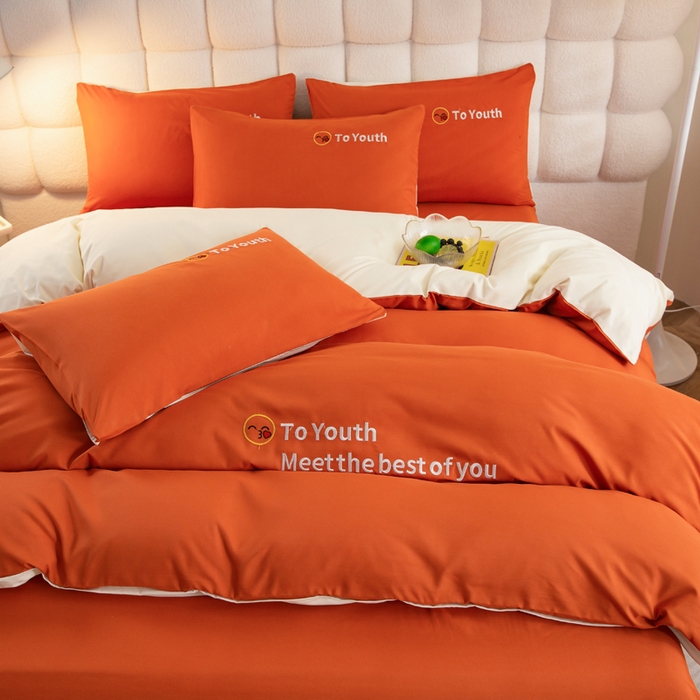 91家纺网 家纺一手货源 找家纺 梦恬佳 2024新款水洗磨毛四件套 海棠橙