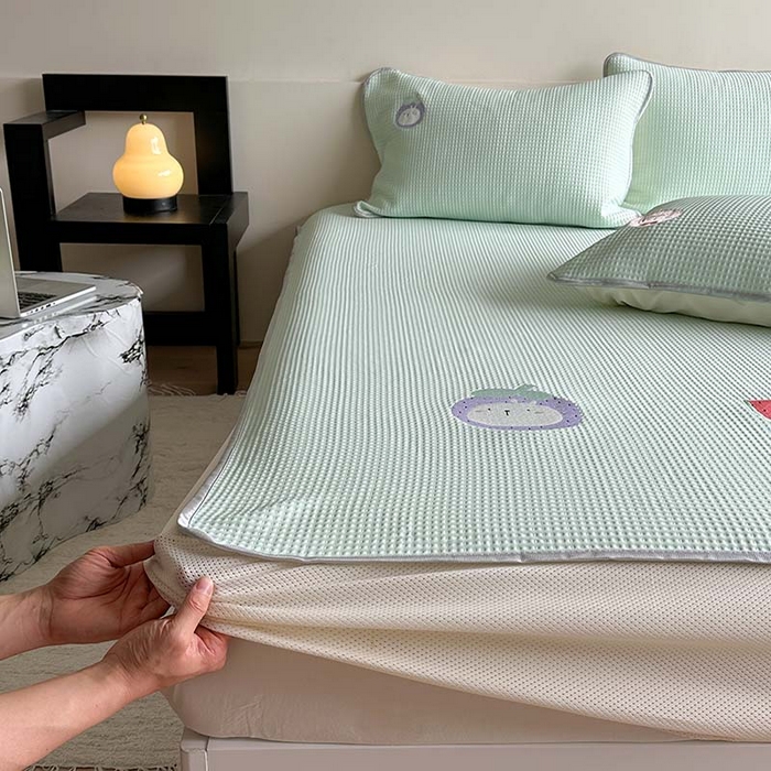 91家纺网 家纺一手货源 找家纺 柚子YOUTH 2024新款PE凉感可机洗凉席 水果派对