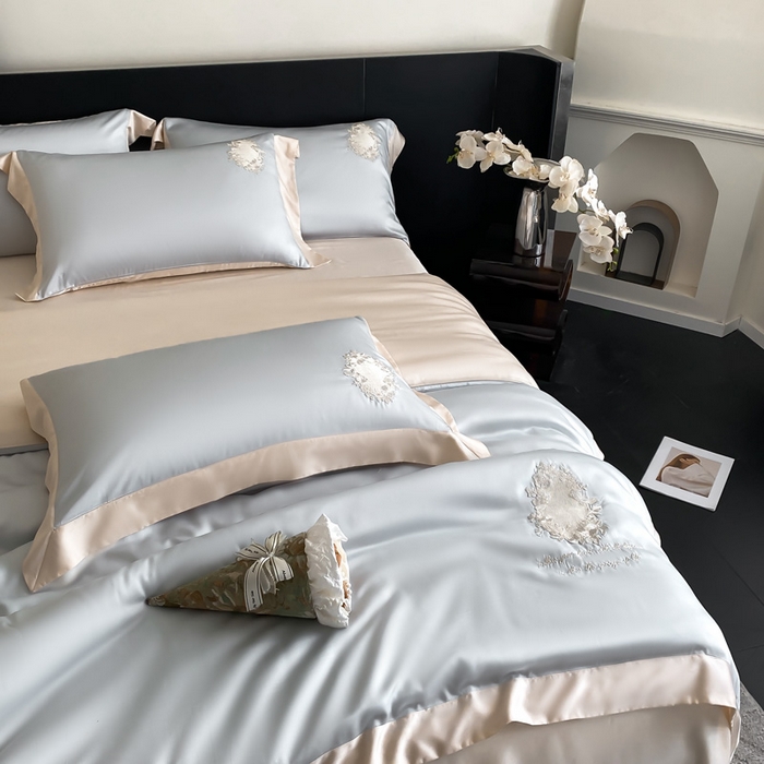 91家纺网 家纺一手货源 找家纺 爱缦 2024新款60支奥地利兰精四件套--洛丽塔系列 绵绵海盐