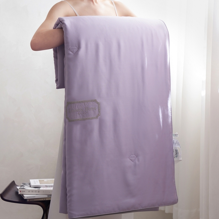 91家纺网 家纺一手货源 找家纺 丽笙 2024新款A类兰精天丝素色刺绣夏被被子被芯 莫兰迪风信紫
