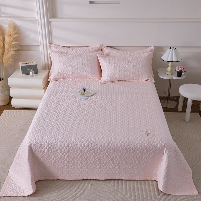 91家纺网 家纺一手货源 找家纺 佳梦家纺 2024新款花边天丝床盖三件套 冰雪绸天丝-浅玉色