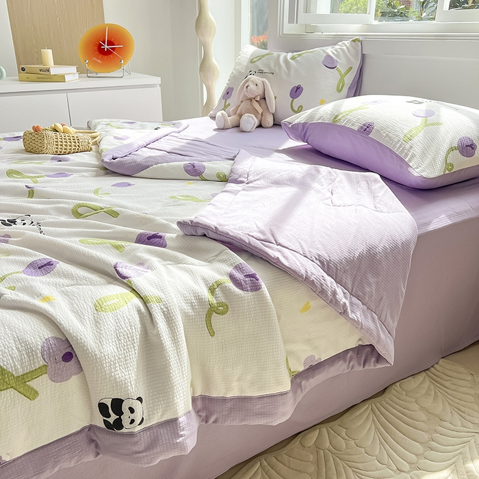 91家纺网 家纺一手货源 找家纺 安哆啦家纺 2024新款A类泡泡棉印花夏被四件套 郁金香